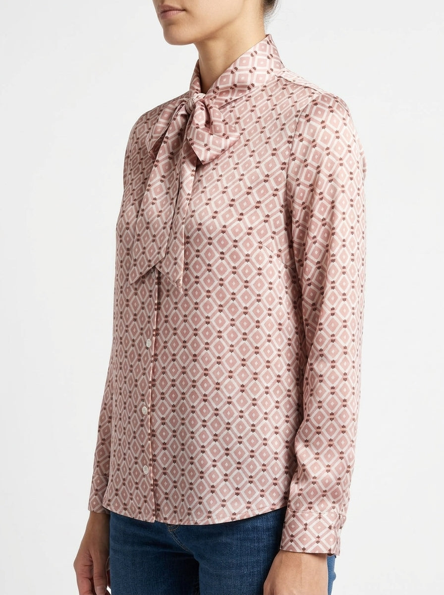 Monika Varga Printed Silk Shirt with Bow