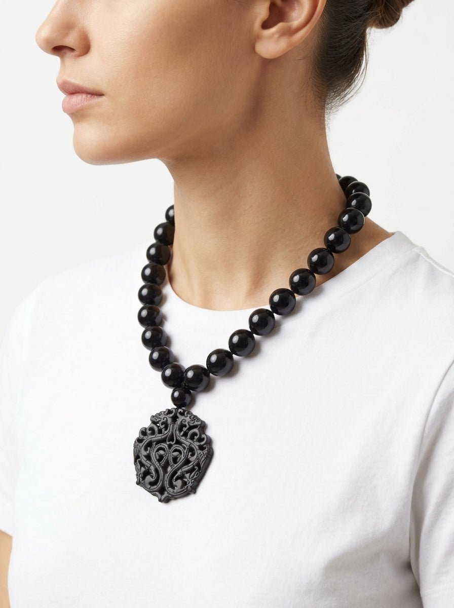 Fabrizio Marcantelli Short Total Black Medallion Necklace