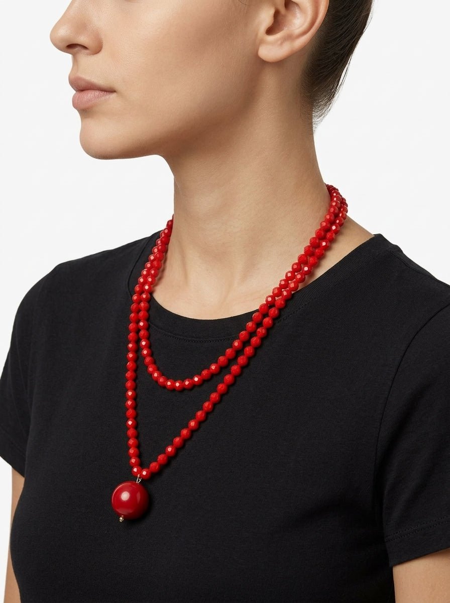 Fabrizio Marcantelli Collier Perles et Grande Boule Rouge