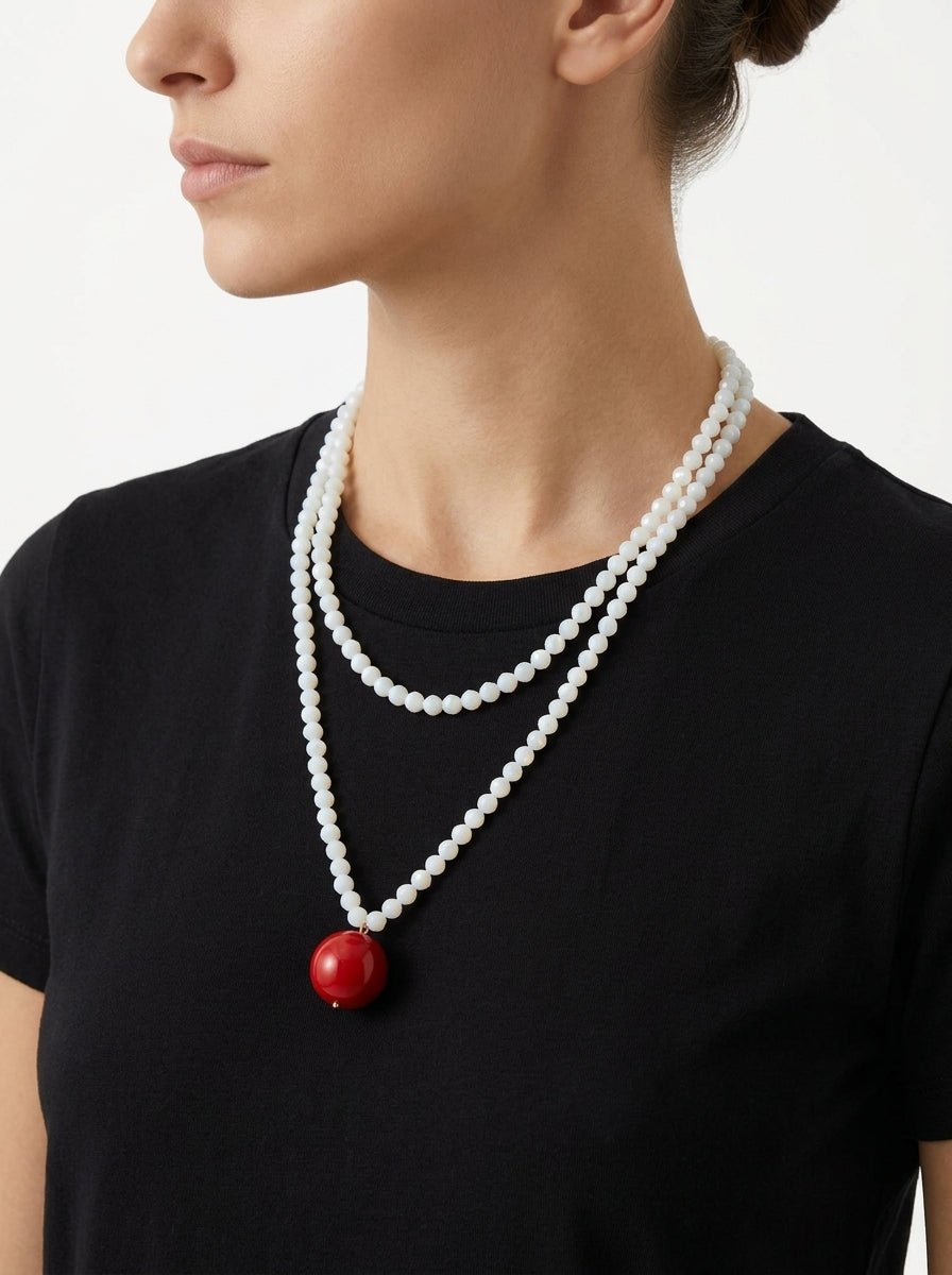 Fabrizio Marcantelli Beads and Large Ball Necklace White Red