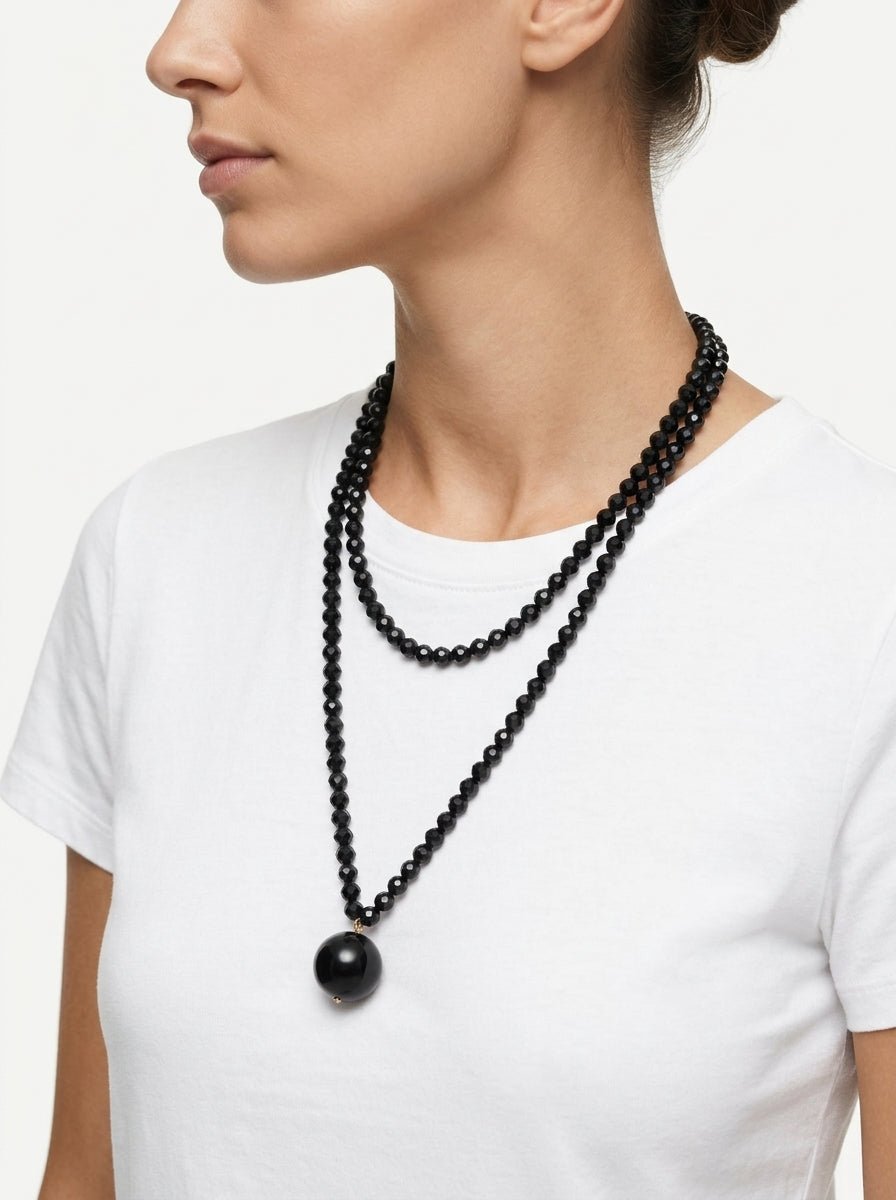 Fabrizio Marcantelli Collier Perles et Grande Boule Noir