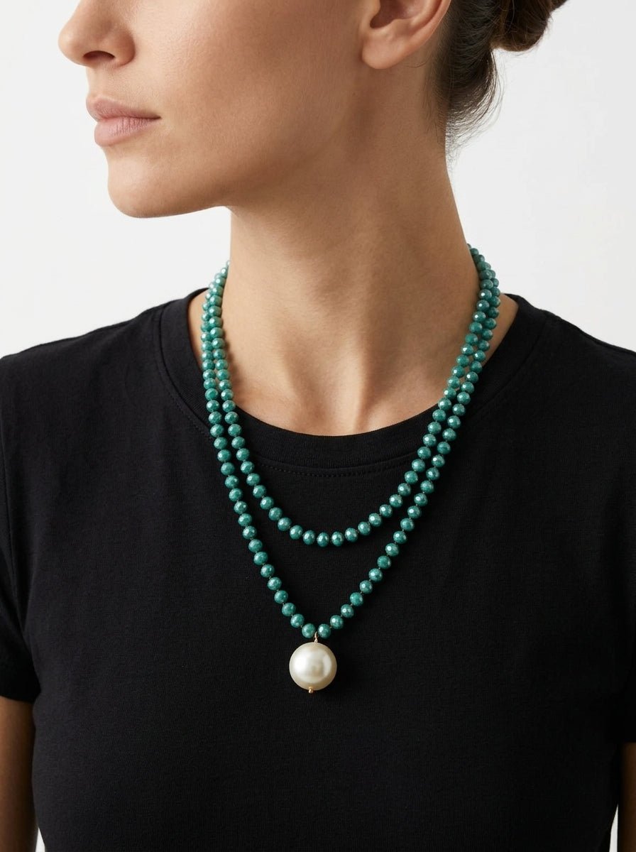 Collier de perles bleu clair Fabrizio Marcantelli perles et grosse boule