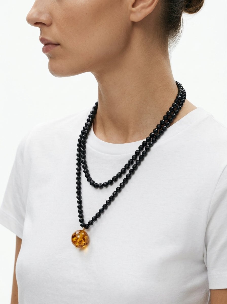 Collana Fabrizio Marcantelli Perline e Palline Grandi Miele Nero