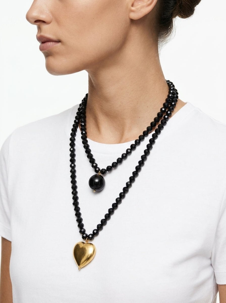 Collar Fabrizio Marcantelli Bolitas y Corazón Dorado