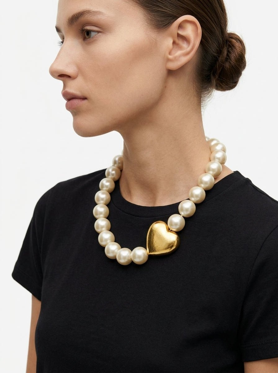 Collar Fabrizio Marcantelli Perla Corazón Dorado Lateral