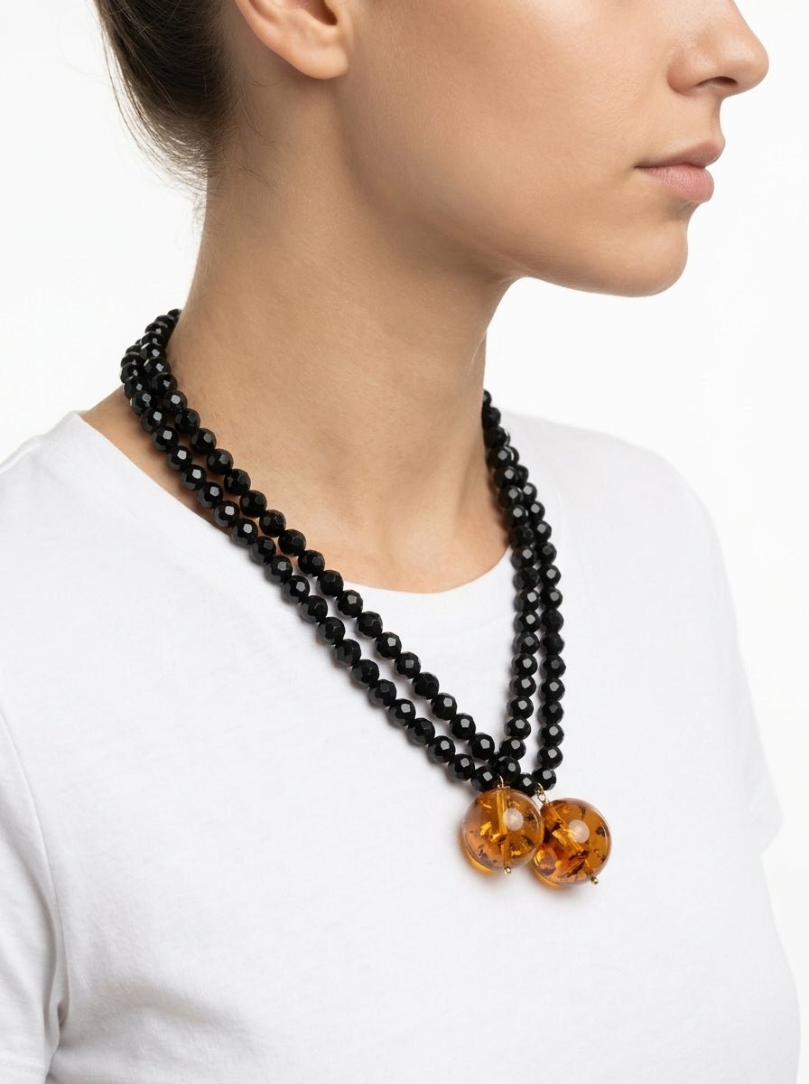 Collier Fabrizio Marcantelli avec boules et 2 grosses boules noires