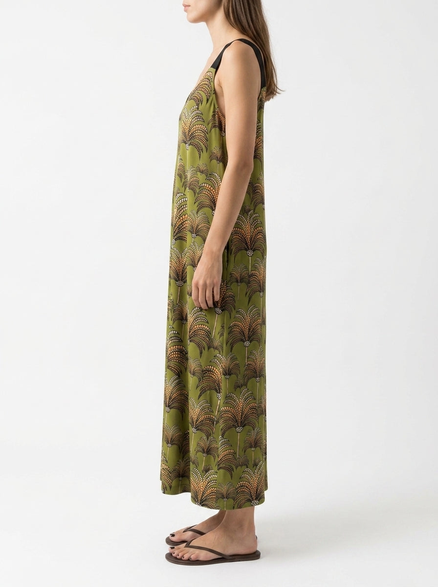 Robe libération conditionnelle verte à bretelles et imprimé palmier