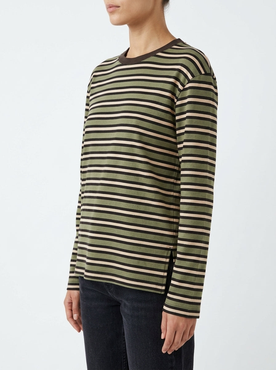 Khaki Green Striped T-shirt