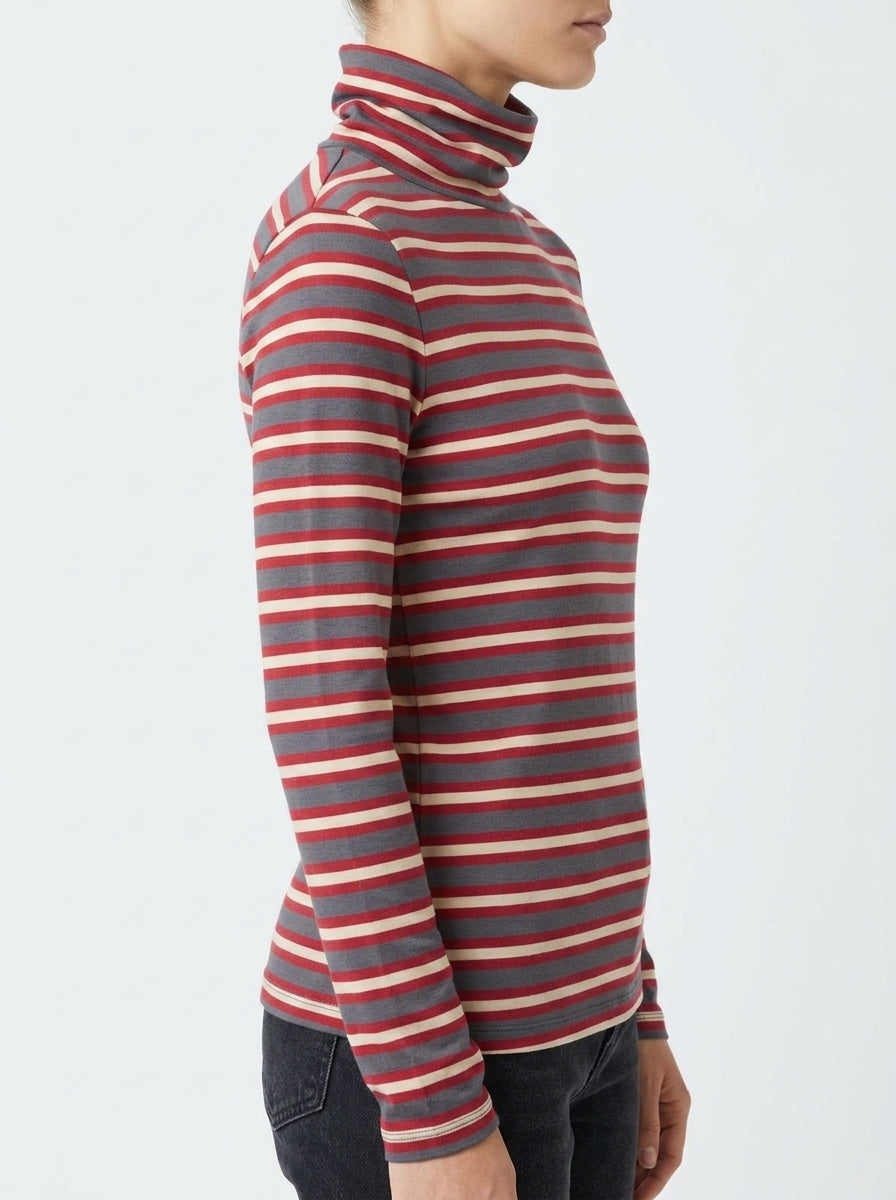 Niu C. High Maroon Striped T-shirt