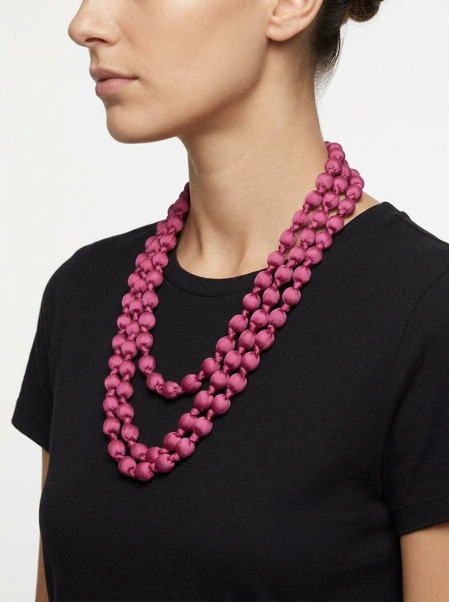 Collar  Il Baco Da Seta Bolas Seda Buganvilla 14.1