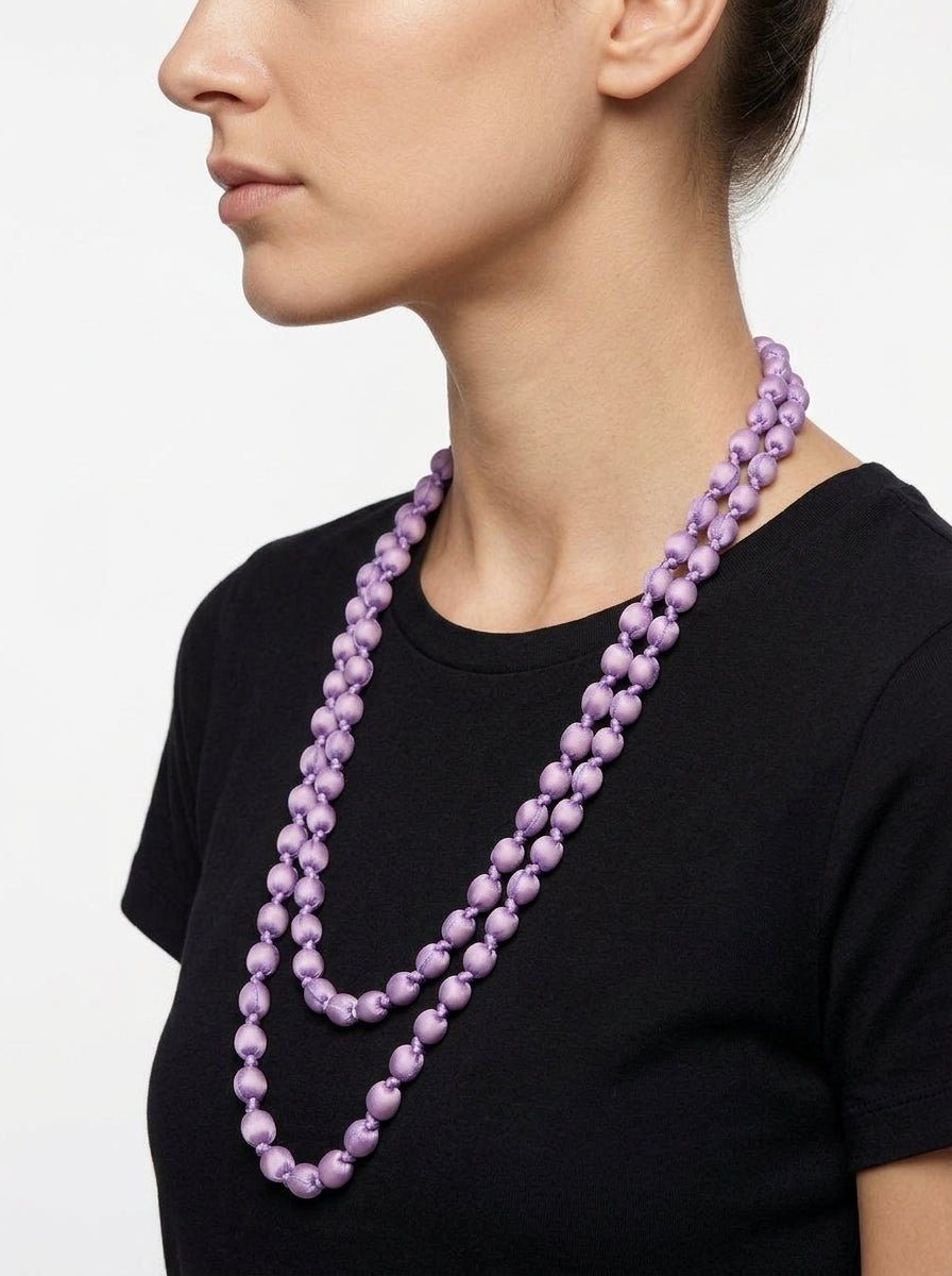 Collana Il Baco Da Seta Palline di seta Malva