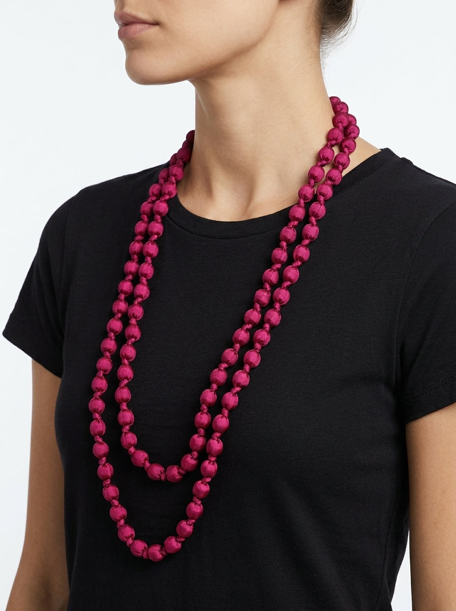 Collar  Il Baco Da Seta Bolas Seda Fucsia 14.2