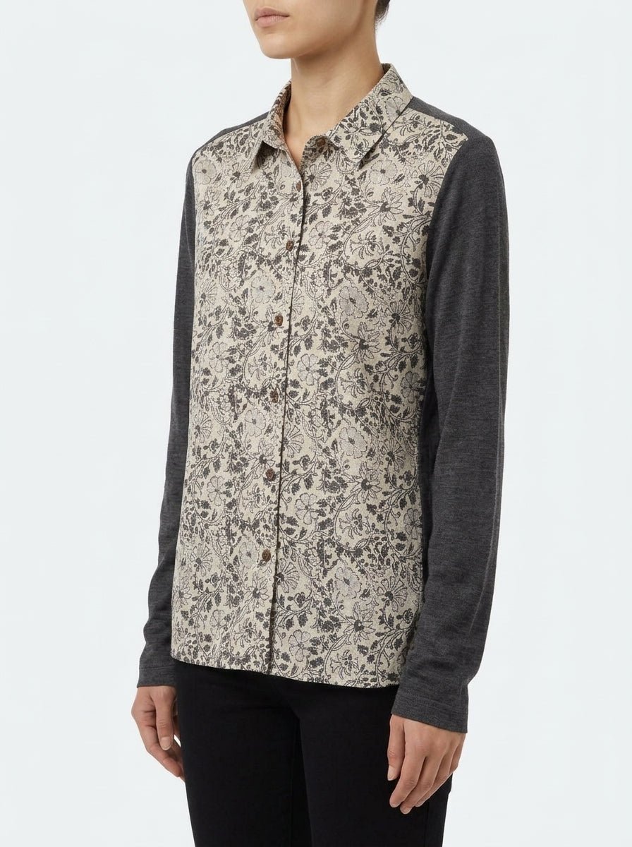 Camisa Whyci Milano Flores Gris Oscuro