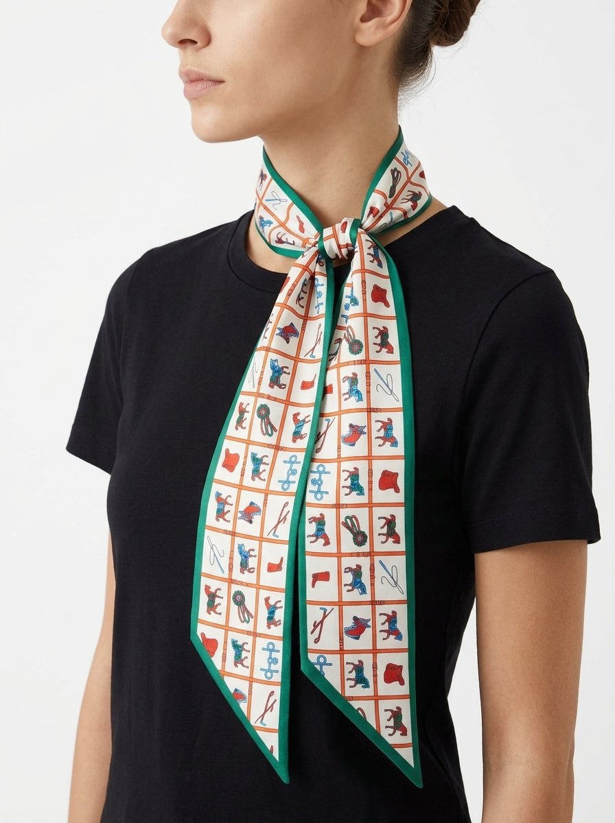Twilly Il Baco Da Seta Estampado Objetos Carrera Caballos Verde