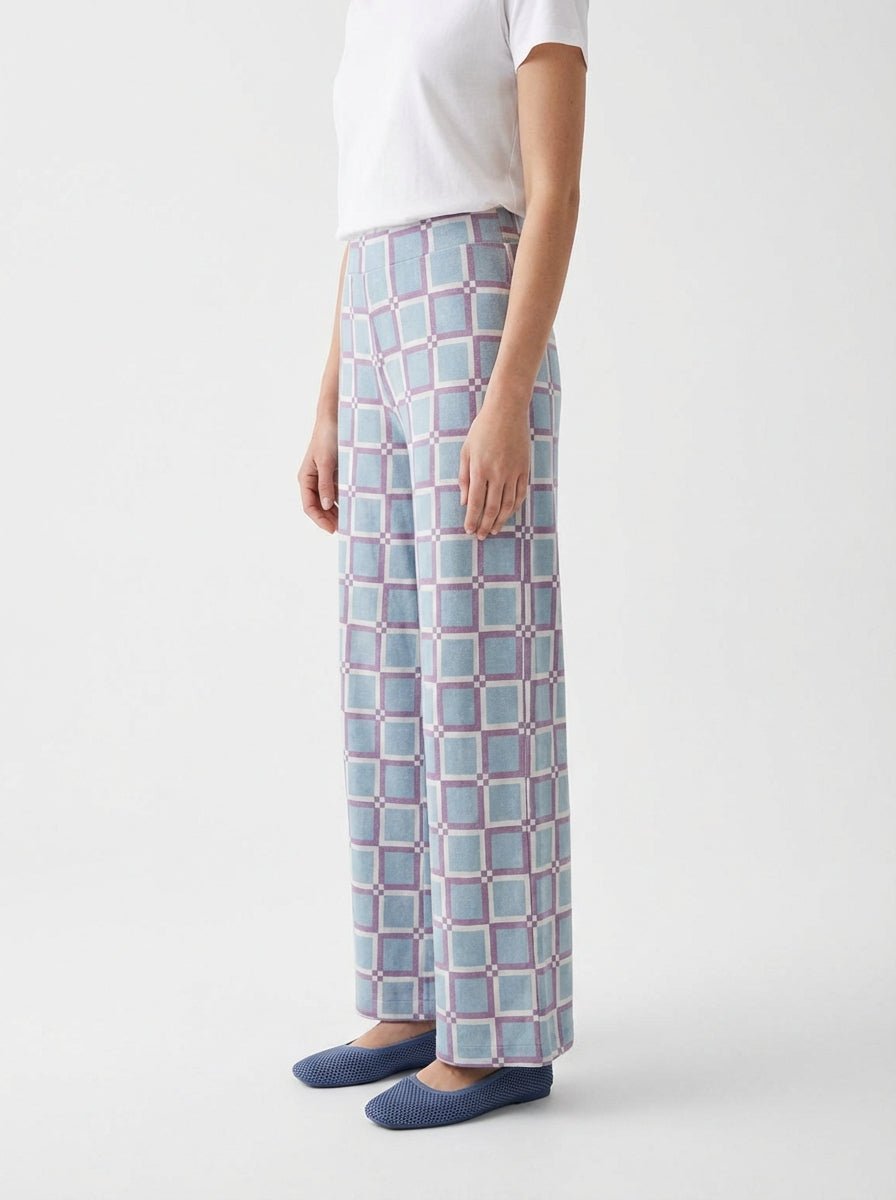 A letto con te pantaloni larghi a quadri celeste