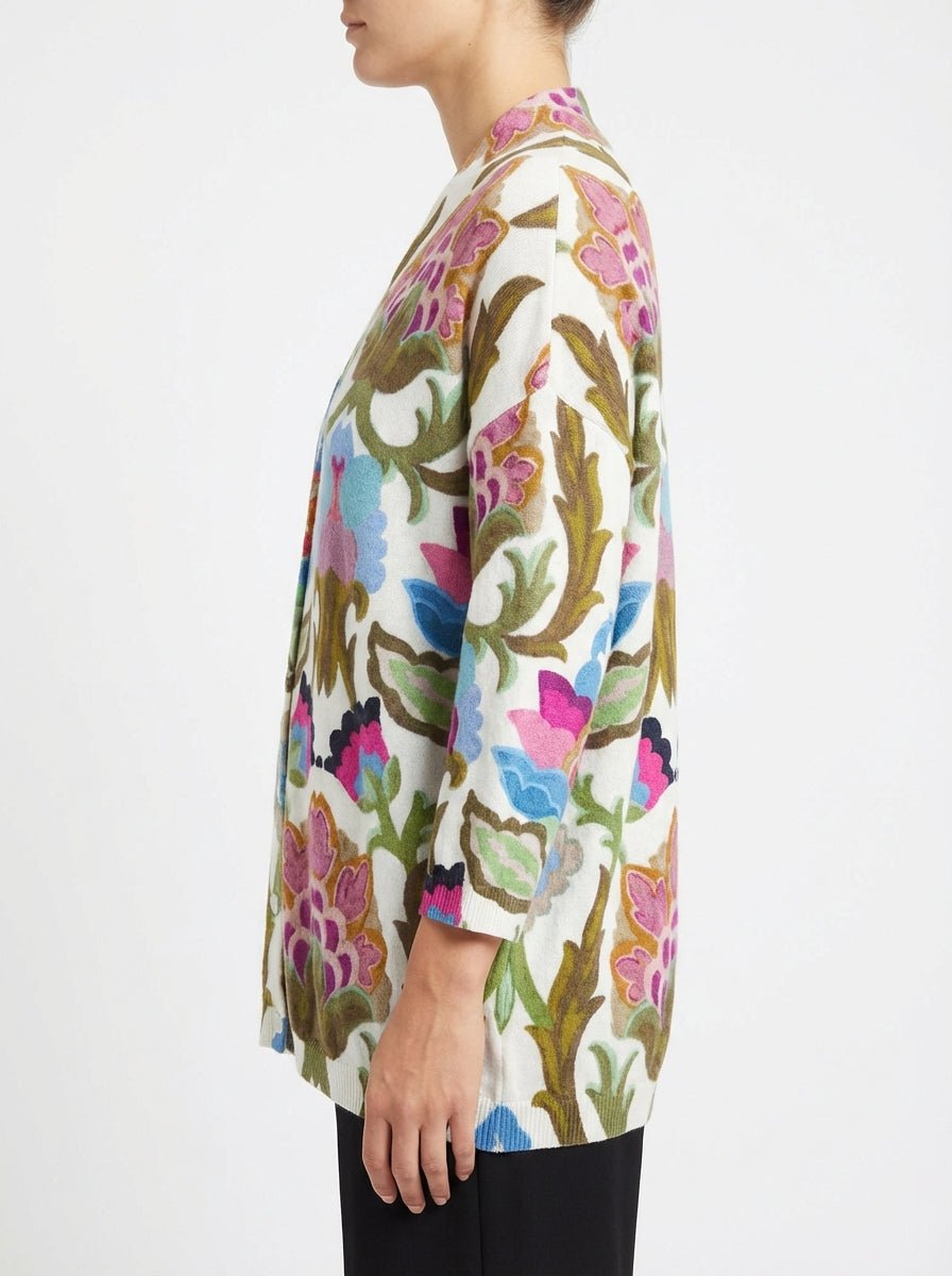 Cardigan A Letto Con Lunghi Fiori Verdi