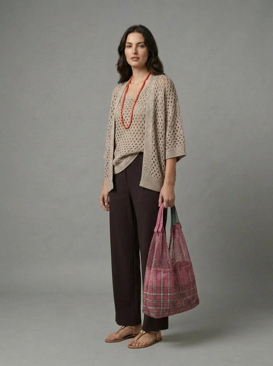 White Beige Openwork Byu Top