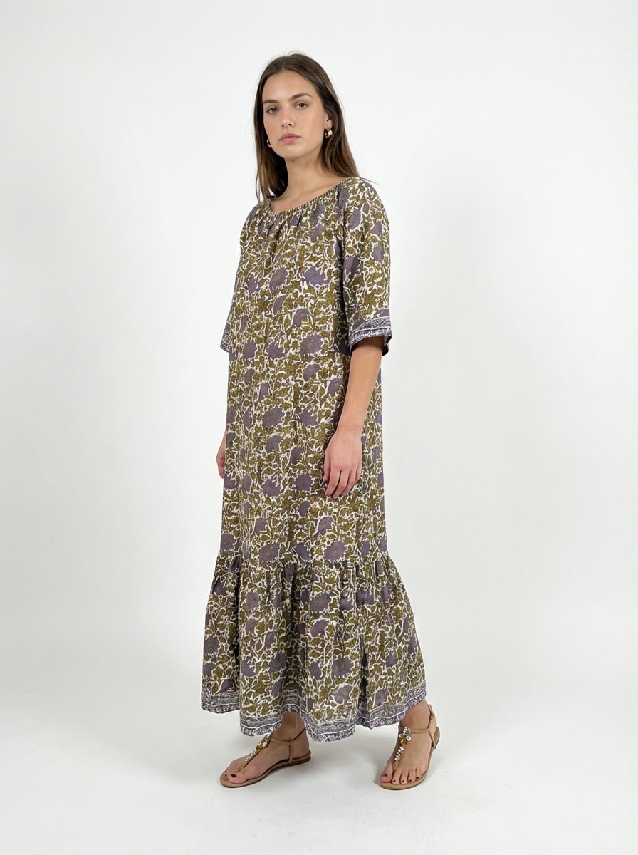 Mondo e Colori Silk Dress with Dahlia Flower Print