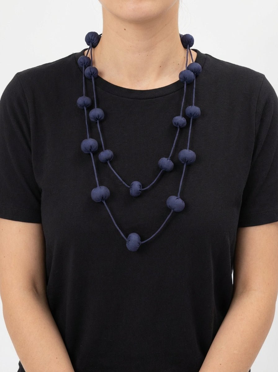 Collar Il Baco Da Seta Bolas De Seda Cocoon Azul Marino