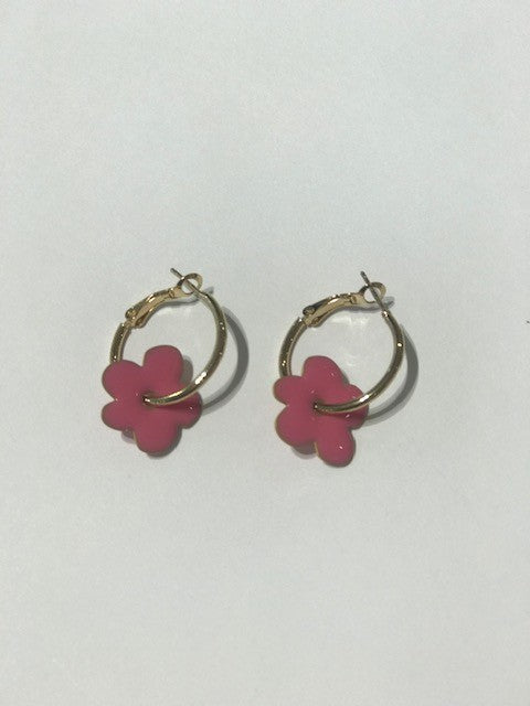 Boucles d'oreilles créoles avec fleur rose
