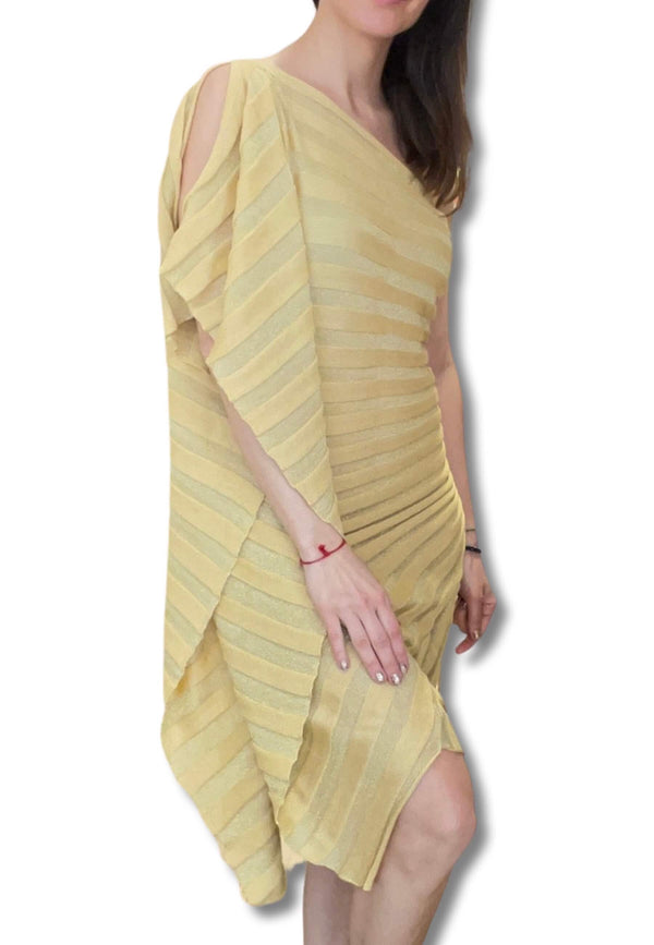 Robe en maille asymétrique dorée Cecilia Prado